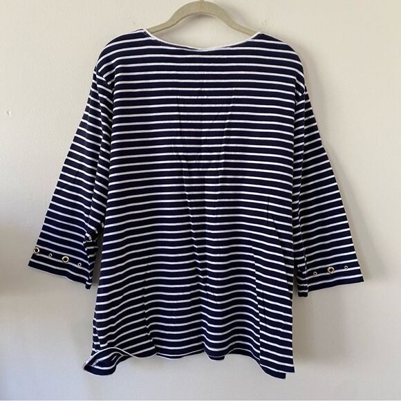 Karen Scott Striped Top with Rivet Detail Navy White Size 3x - Picture 2 of 5